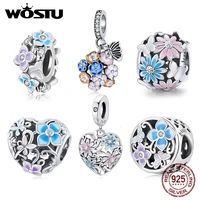 wostu real 925 sterling silver flower butterfly garden charms beads heart pendants fit original diy bracelet necklace jewelry