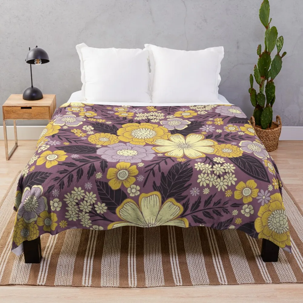 

Меховое одеяло, роскошное покрывало для дивана, мягкое одеяло с фиолетовыми и желтыми цветами и растительным узором