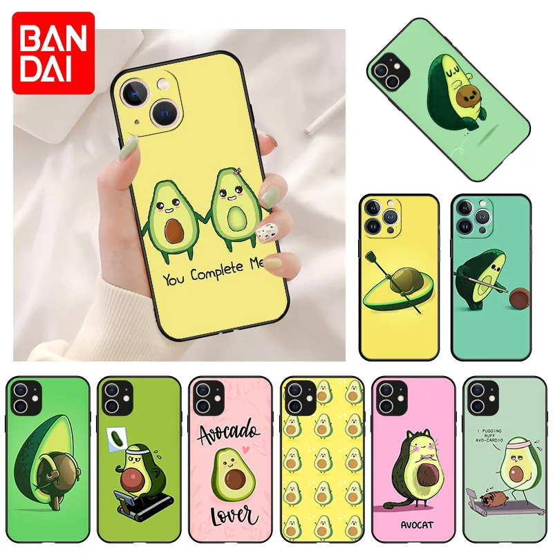 

Soft Phone Case For iPhone 13 11 12 Pro Max Mini XR XS SE 2022 X 8 7 6s Plus Cartoon Avocado Cute Shockproof Bumper Black Cover