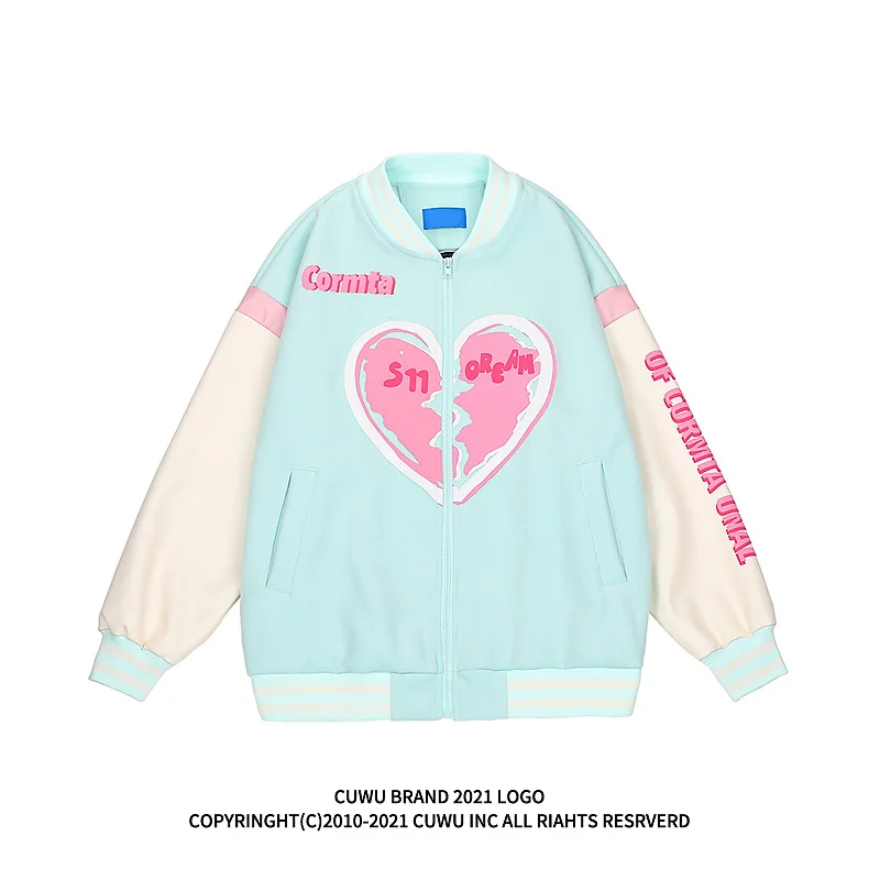 

Cuwu Harajuku Style Sweet Kubaton Ball Uniform Coat Women's Fashion Brand Couple Wear Autumn New Street Jacket leather jacket