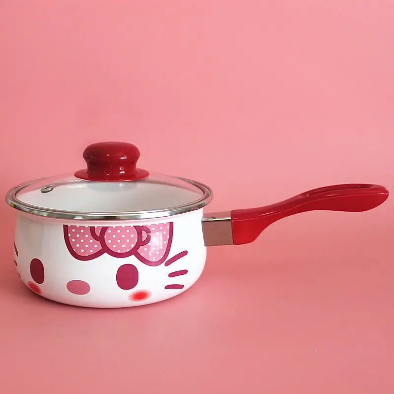 

16CM1.5L japanese-style thickened enamel soup pot with lid milk pot baby supplement pot flat-bottom instant noodle pot