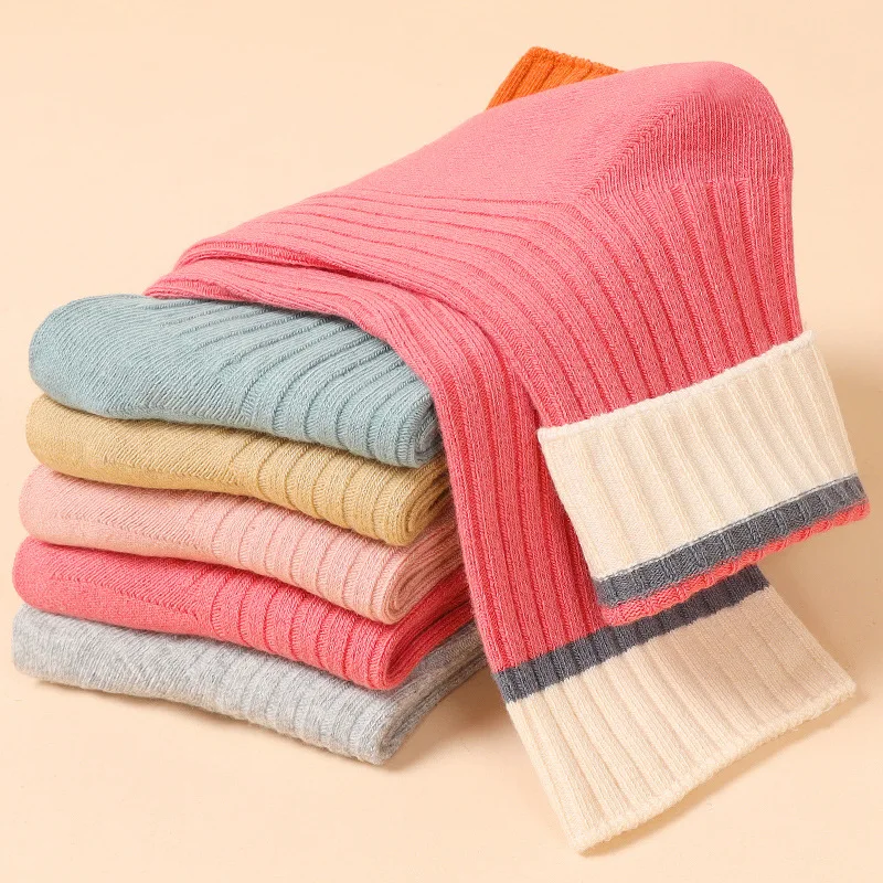 Classic New Loose Socks Women 200 Needles Cotton Knitting Rib Solid Colors 15 Kinds of 4 Seasons Basic Daily Women Socks