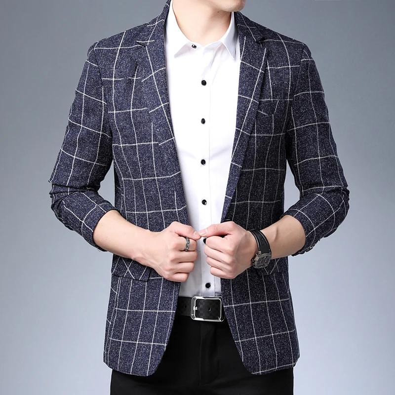 

2023 Men's Plaid Fashion Everything Handsome Trend Party Banquet Korean Version Slim Warm Party Youth Business Casual Coat