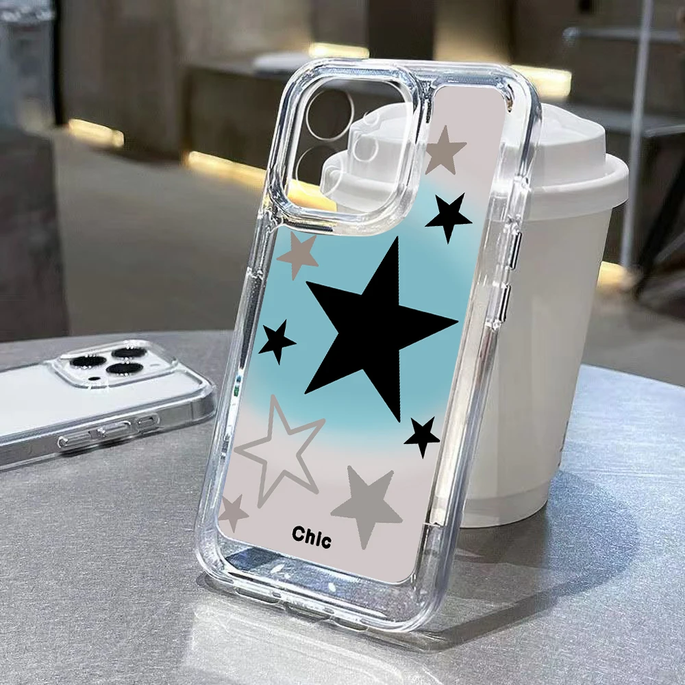 

Korean INS Transparent Star Phone Case For iPhone 13 14 11 12 Pro XS Max X XR 7 8 Plus Punk Fashion Sweet Shockproof Soft Cover