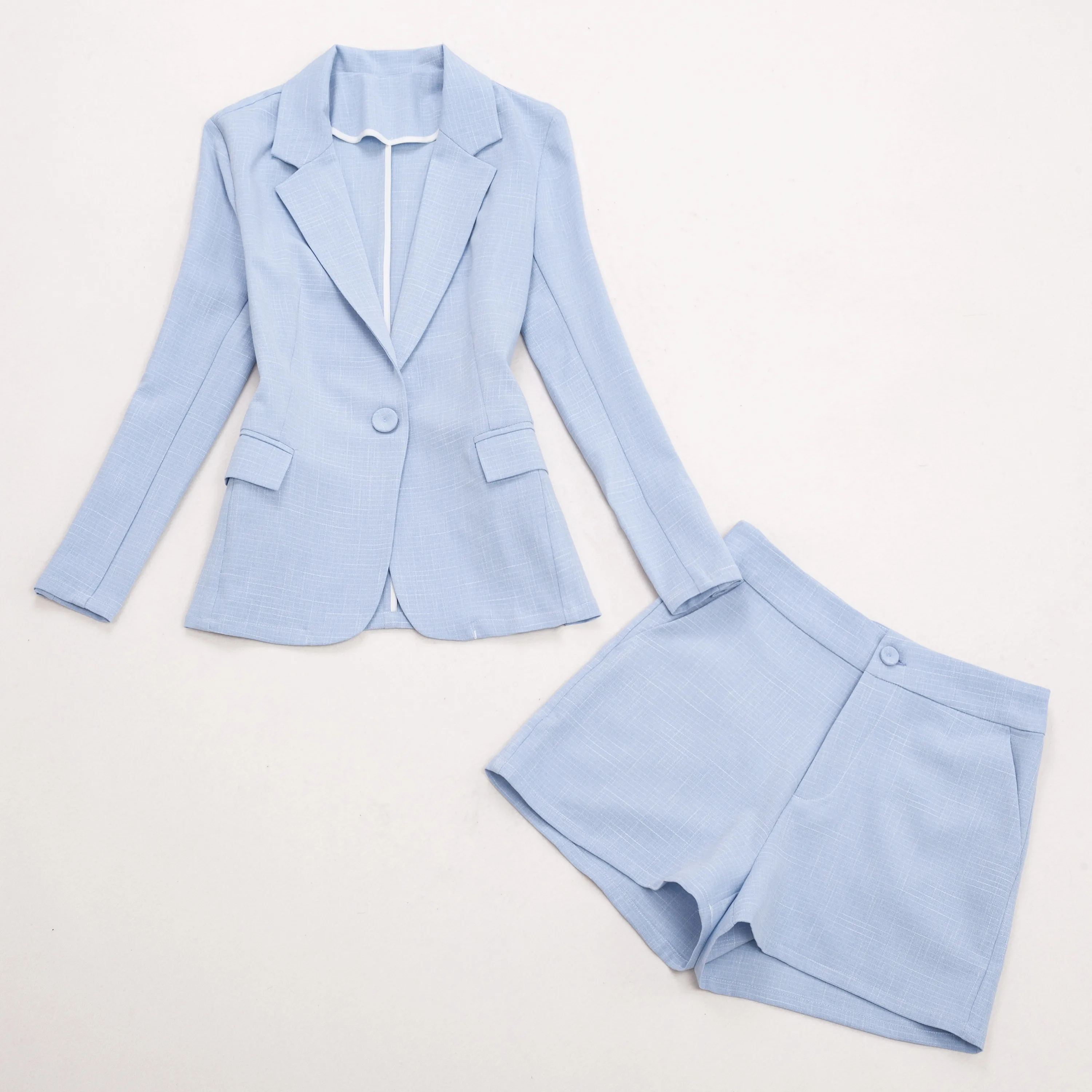 2022 New Summer Women's Suit Shorts 2-piece Set Solid Color Long Sleeve Thin Linen Slim Fit Ladies Jacket High Waist Shorts