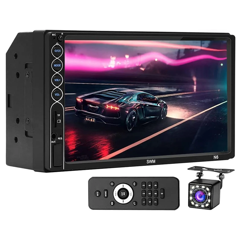 

7 Inch Touchscreen Double Din Stereo, Car Radio Audio Receiver MP5 Video Player with Backup Camera and Remote Control