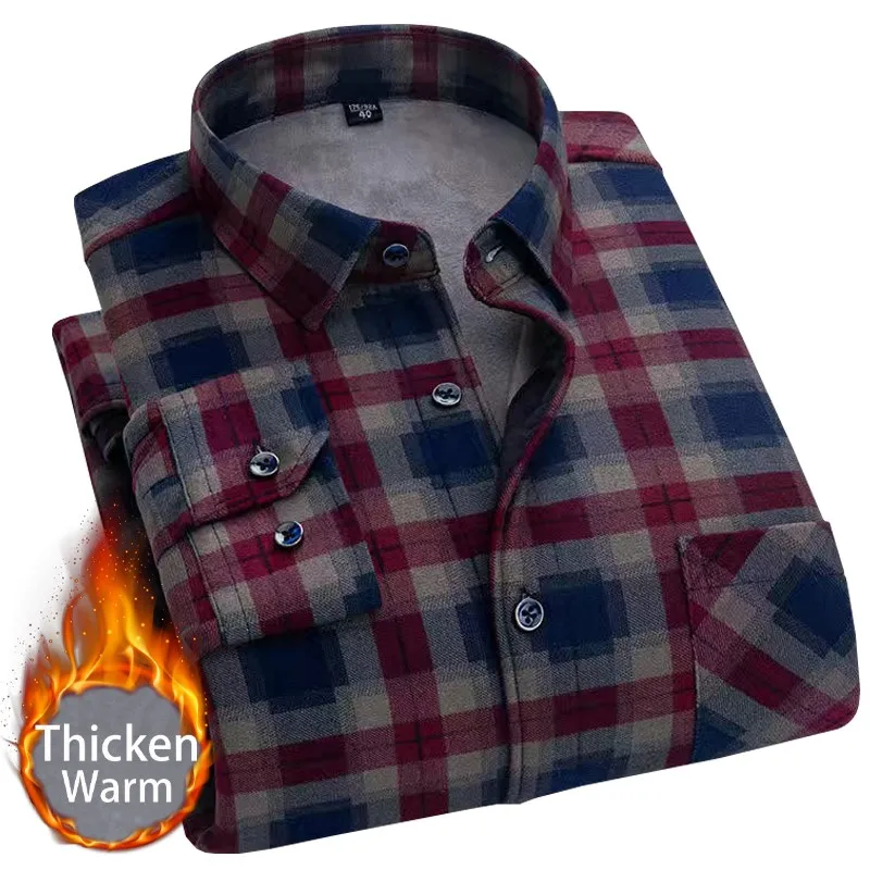 

2022 New Winter Warm Shirt Plus Velvet Thickening Fashion Print Plaid Shirt Long Sleeve Men's Brand Shirt Dress Shirt Size L-5XL