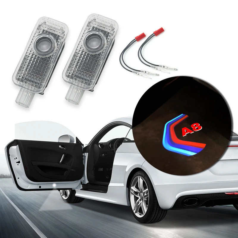 

2Pcs/set For A8 2004-2019 With Logo LED Car Styling Door Light Under Door Warning Light Courtesy Light Lamps Car Accessories