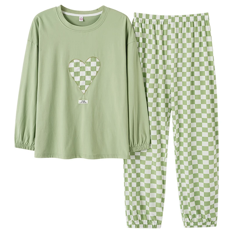 CAIYIER Big Size 3XL Autumn Winter Pure Color Pajamas Set O-Neck Long Sleeve Leisure Sleepwear For Women Chic Lingerie Nightwear