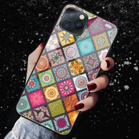 vintage mandala flowers tempered glass case for iphone 11 cover for iphone xr x se2020 xs 7 8 6 plus 13 12 pro max mini fundas