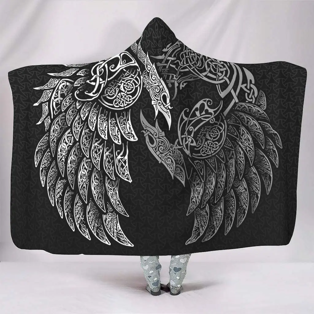 

Viking Odin's Ravens Huginn and Muninn Knot Hooded Blankets Throw Cloak Cape Wearable Fleece Hood Cape for Adults Teens and Kids