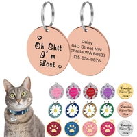 personalized pet cat dog tag collar accessories round custom engraved necklace chain charm supplies for dog tag name products