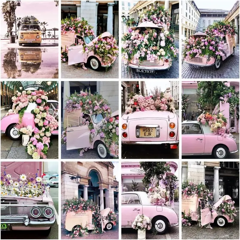 

CHENISTORY Paint By Number Flowers Drawing On Canvas Gift Diy Pictures By Numbers Pink Car Scenery Kits Handpainted Art Home De