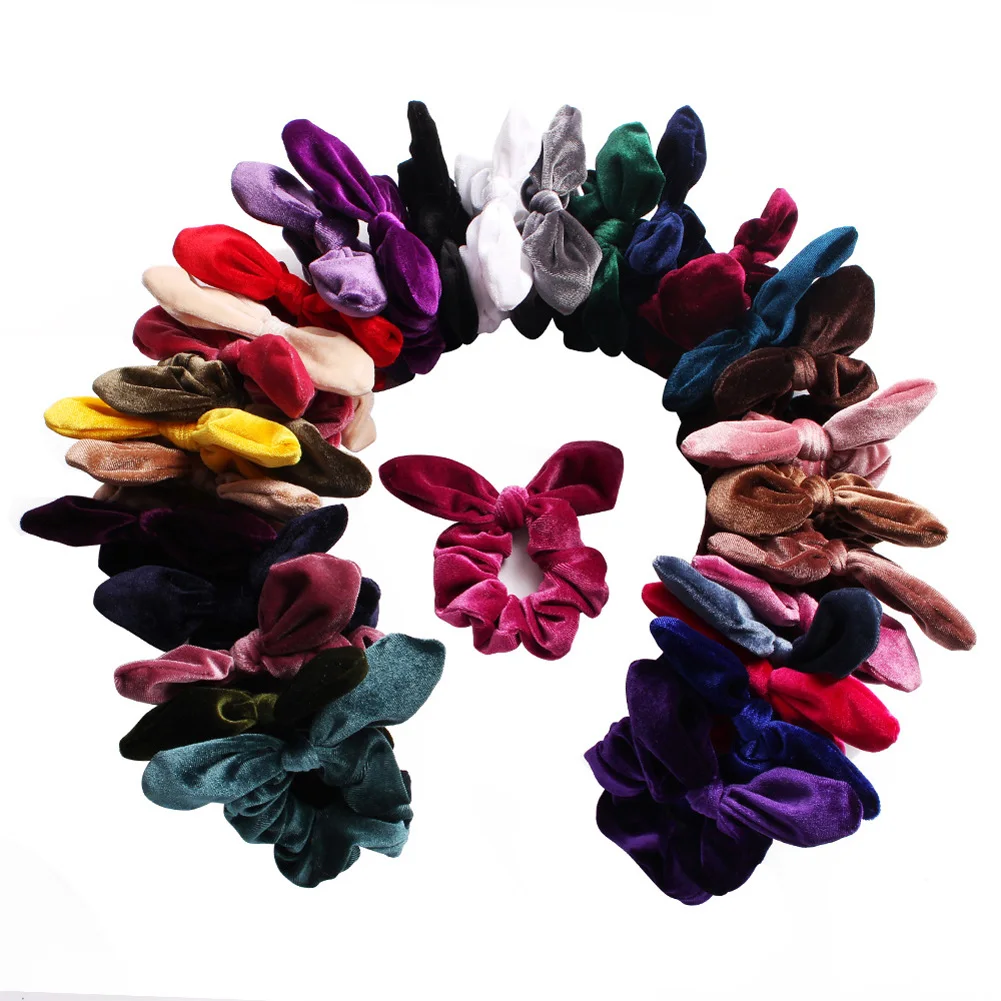 

New Velvet Bow Hair Scrunchies Girls Women Velvet Bunny Ear Knot Bow Hair Bands Bunny Ear Hair Tie Ponytail Hair Accessories