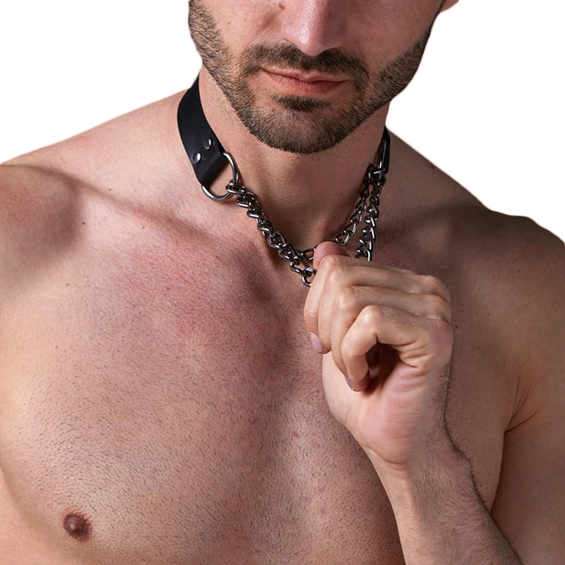 

Man Harness Chain Collar PU Leather Handmade Punk Style Neck Necklace Bondage Fetish Gay Lothing Adjustable Accessories 2021