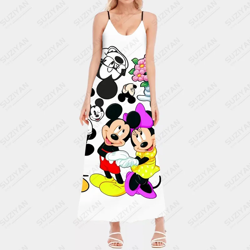 

Summer cool sexy thin strap elegant suspender dress Disney 3D print sleeveless V-neck leak-back dress