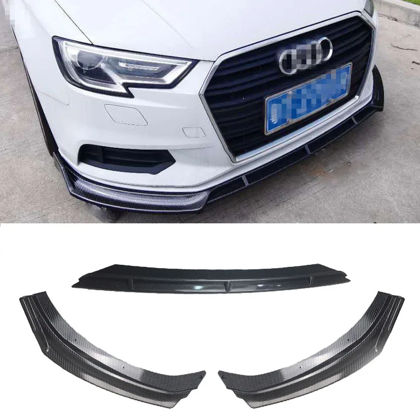 

Black Lower Lip Front Bumper Protect Front Skirt Spoiler For 17-20 Audi A3 Carbon Patterned Front Lip Collision Strips
