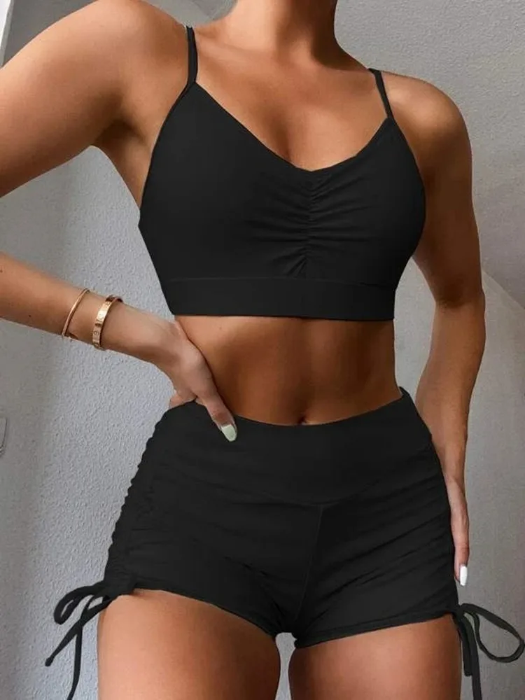 Сексуальный комплект бикини черный купальник с высокой талией 2024 женский из двух