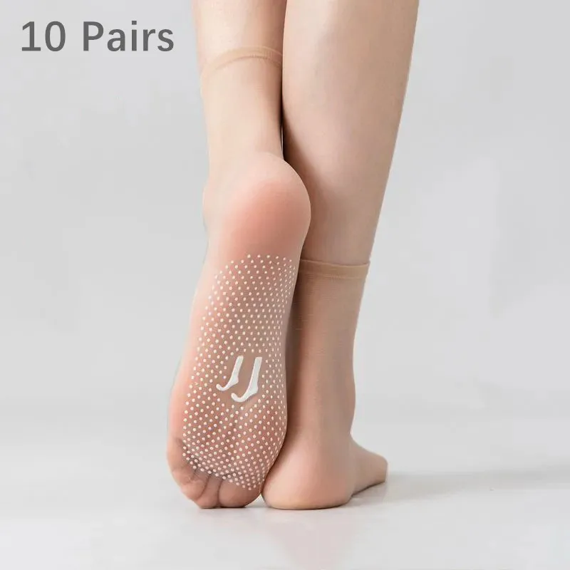 10 Pairs Women Transparent Summer Thin Anti-Slip Socks Set Cool Breathable Ladies Kawaii Silk Socks Set For Women wholesale