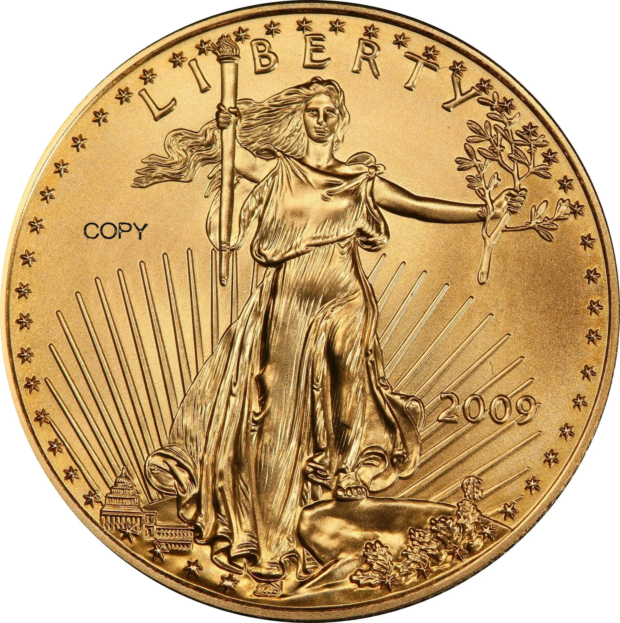 

Соединенные Штаты, США, 2009 долларов, одна унция, американская изящная Золотая монета в виде орла, слитка, США, свобода, латунная металлическая копировальная монета