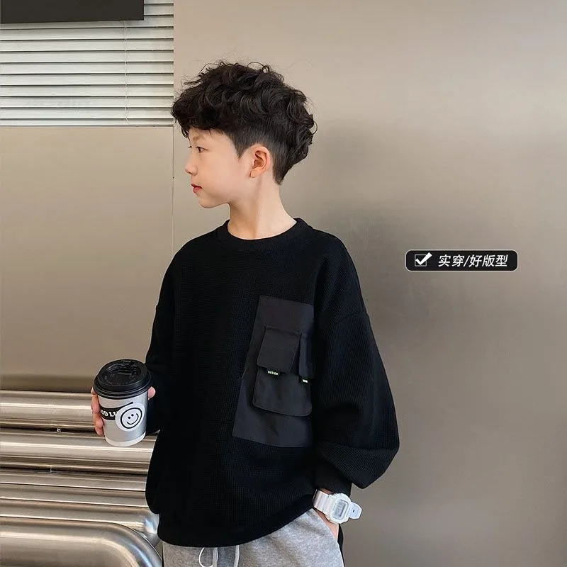 Новая корейская детская футболка хлопковая нижняя рубашка для мальчиков пуловер