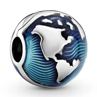 authentic 925 sterling silver moments blue globe clip bead charm fit women pandora bracelet necklace jewelry
