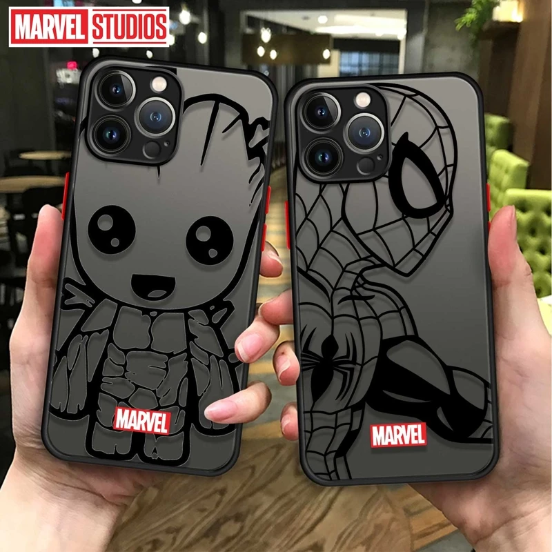 Чехол для телефона Apple iPhone XR 11 12 13 14 Pro Max X SE 2022 7 8 Plus XS 12mini 13mini Clear Marvel Groot Spider Iron Man Studio