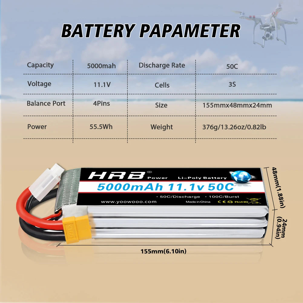 2pcs hrb 3S Lipo Battery 11.1V 5000mah RC 50C with XT60 T EC5 TRX plug for Traxxas Losi Arrma Car Truck Boat Drone Airplane | Игрушки и