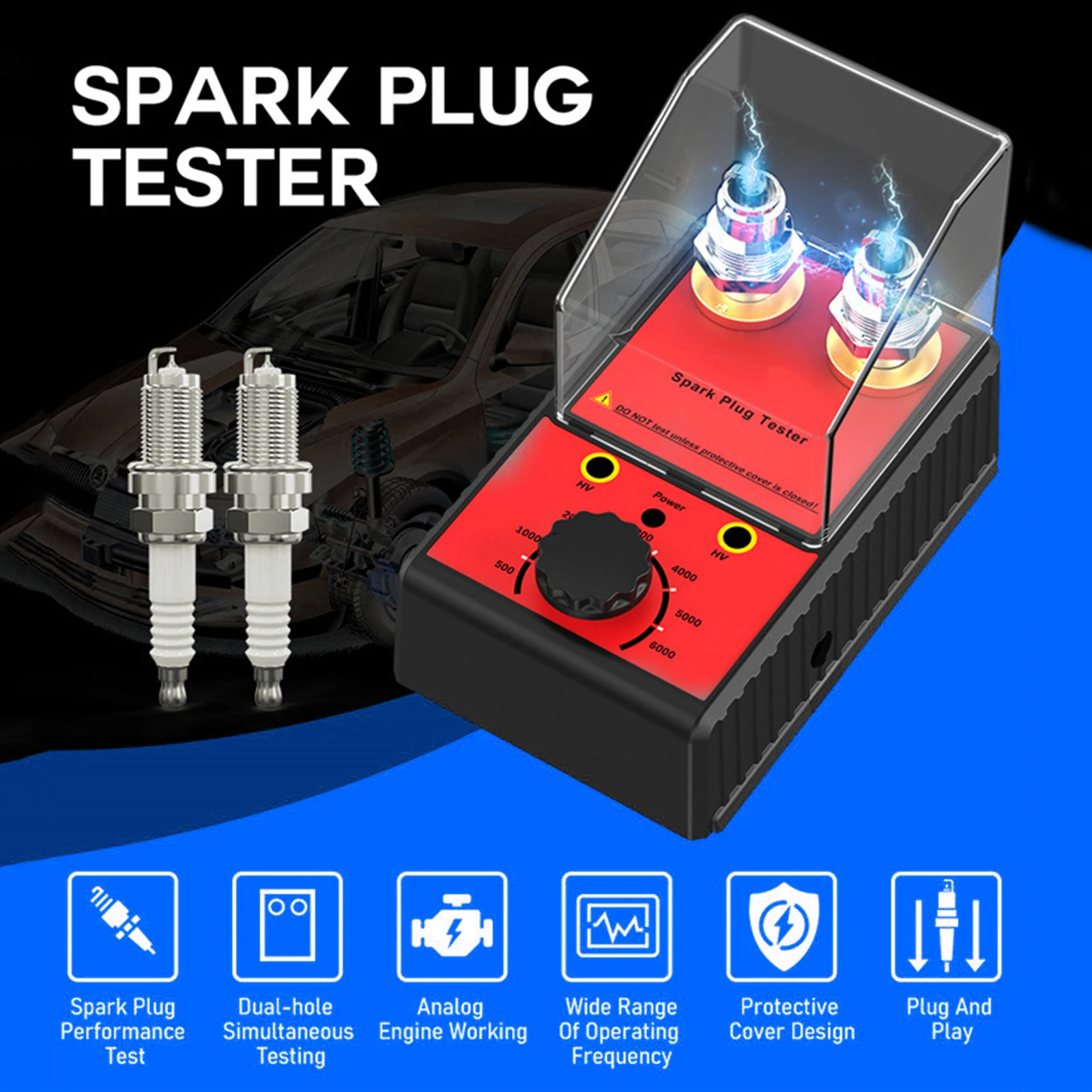 

Auto Car Spark Plug Tester Jump Tester Ignition System Detector of Double Hole Burner High Pressure Test Bench Diagnostic Tool
