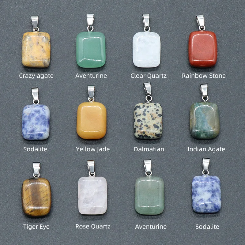 

20pcs Natural Stone Pendant 20mm Rectangle Carved Charms Polished Agates Quartz Crystal Charms Jewelry Making DIY Bead