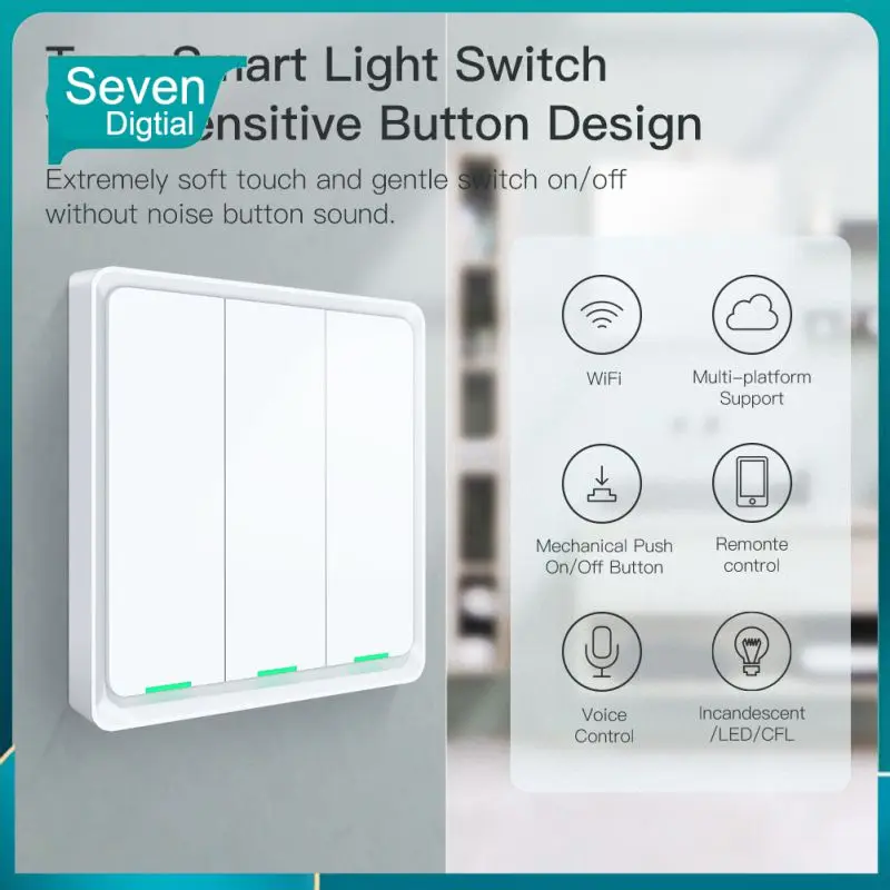 

Hands-free 10a Tuya Wifi Smart Switch Voice Control Smart Switch Wifi 2.4g Neutral Wire Required Wall Light Switch Switch Timer