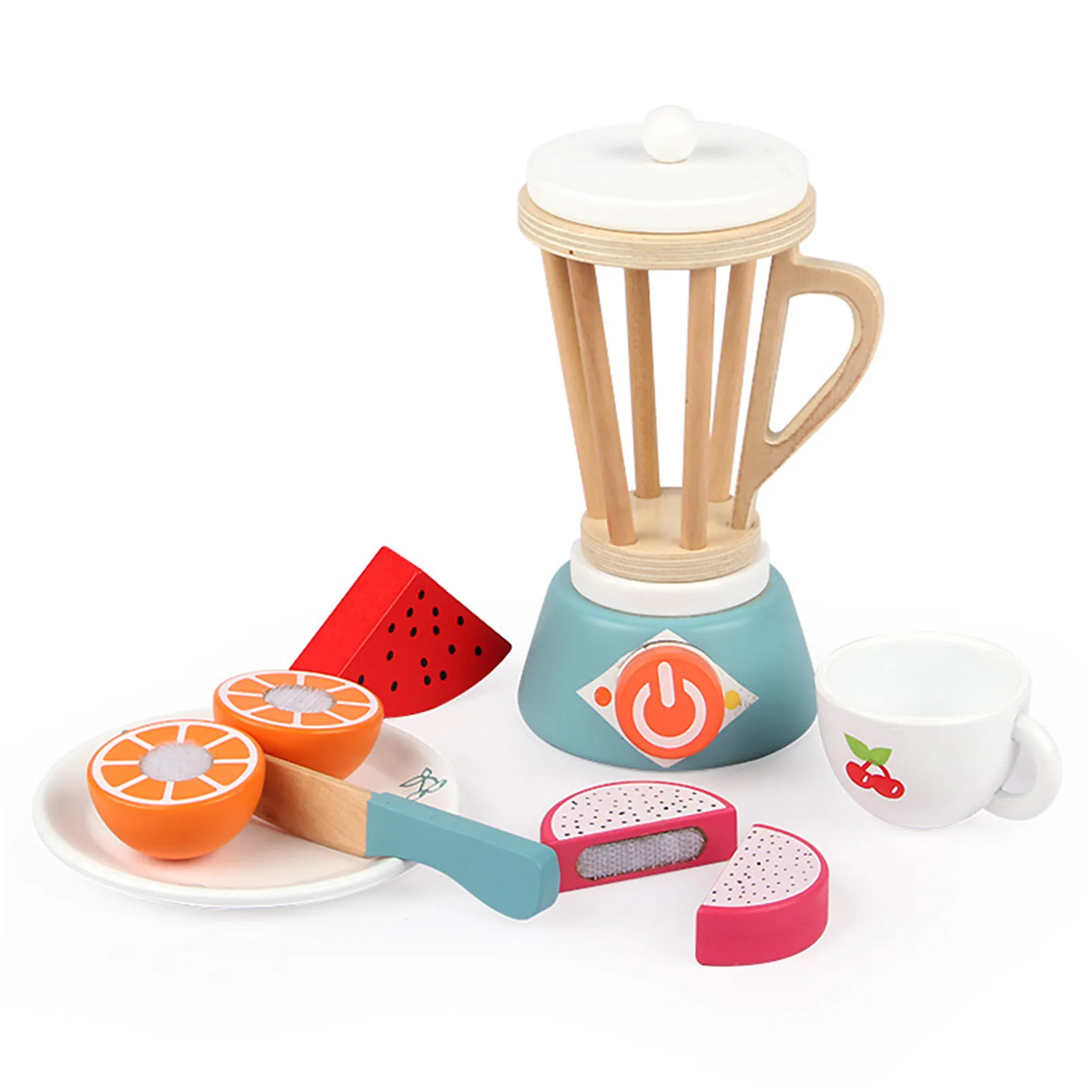 

Play Blender Set 7PCS Colorful Wooden Play Kitchen Accessories With Play Food For Kids Toy Mixer With 3 Realistic Fruits And Pla