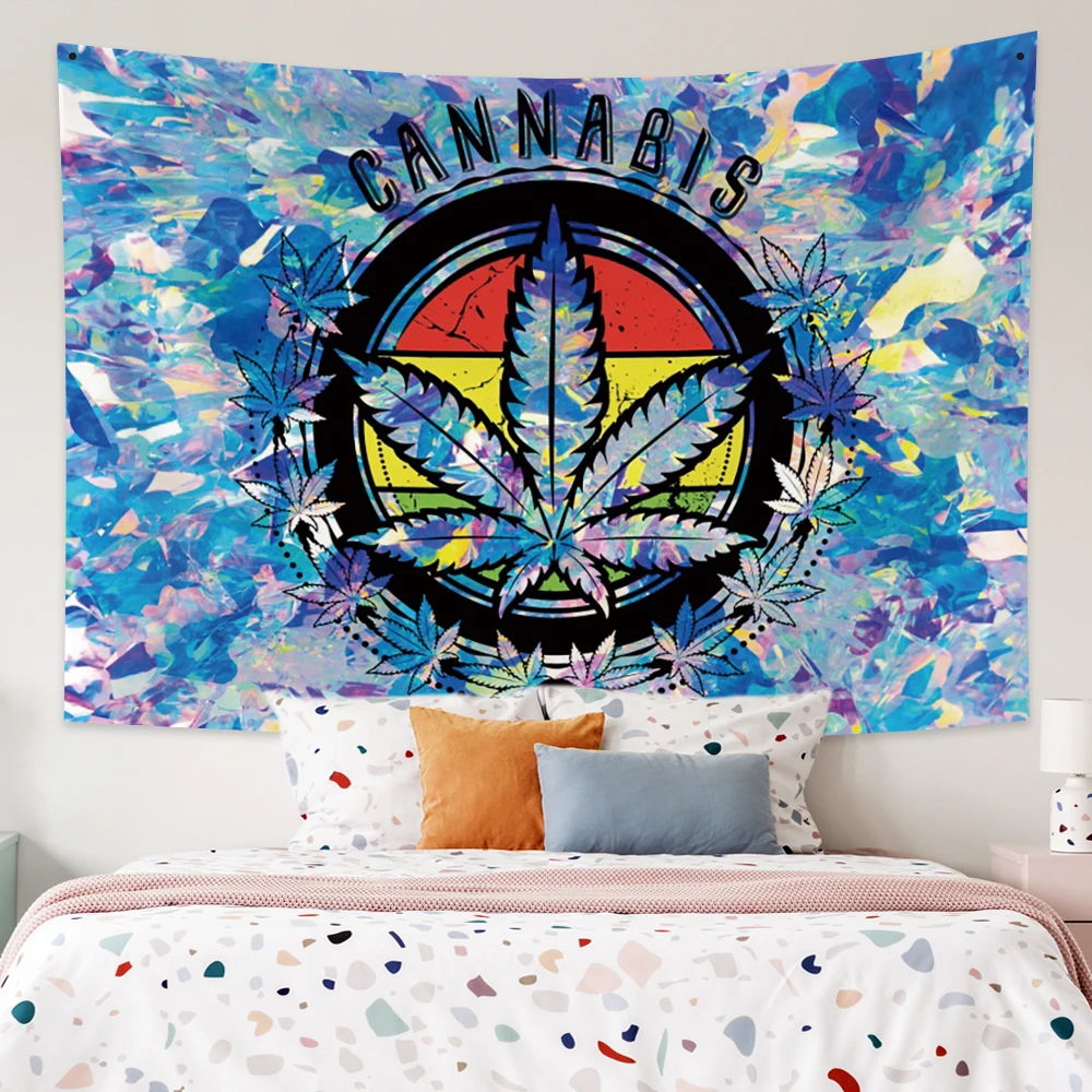 

Hemp Leaves Psychedelic Tapestry Aesthetic Wall Hanging Trippy Colorful Living Room Decor Tapestry Table Cover Yoga Bed Sheet