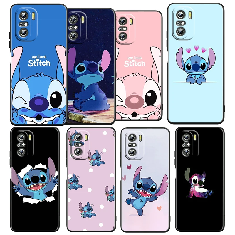 

Disney Cute Lilo Stitch Case For Xiaomi Redmi K50 K40 Gaming 11 Prime 10 10C 9AT 9C 9T 8 6A 4X 5G Black Phone Cover Capa Core