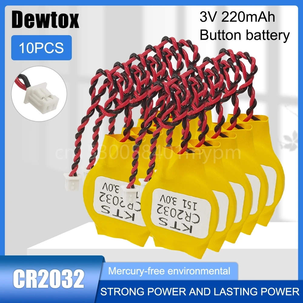 

10PCS Dewtox CR2032 3V Motherboard CMOS Strip Line Lithium Battery for Notebook Desktop Motherboard Computer