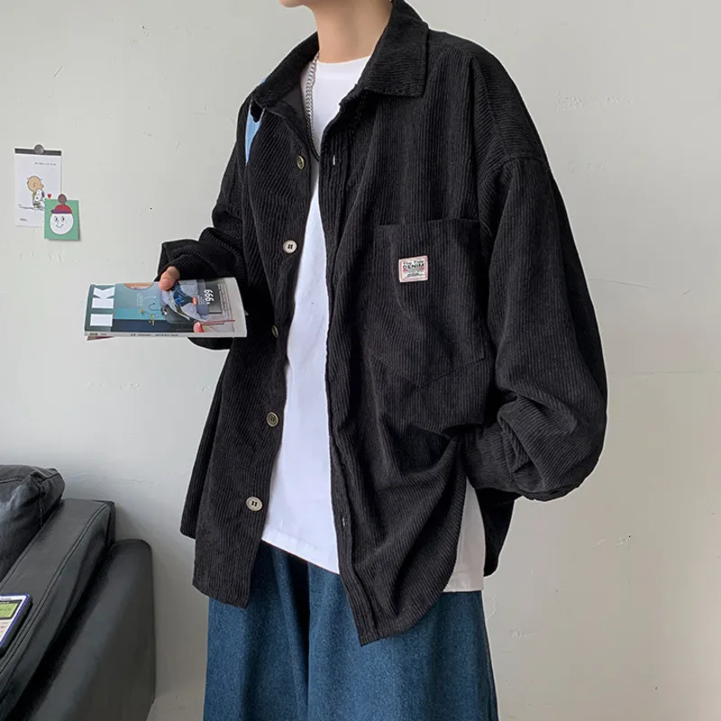 

Corduroy Men Shirts Loose Casual Vintage Lapel Male Jacket Shirt 2022 Korean Style New Streetwear Man Cardigan Shirts