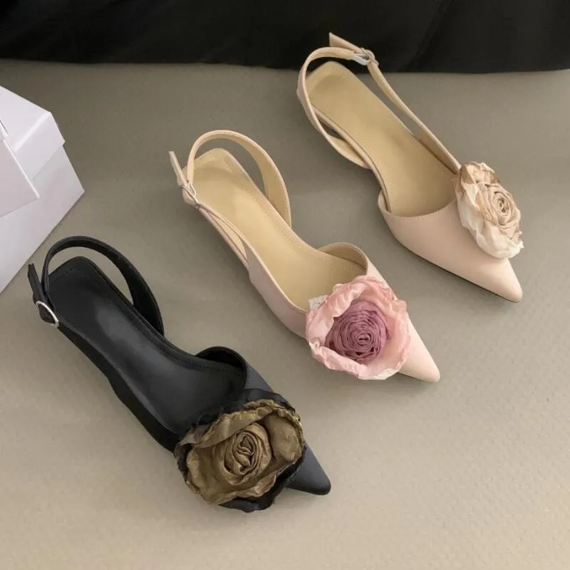 Сандалии женские атласные на тонком каблуке элегантные туфли без задника с