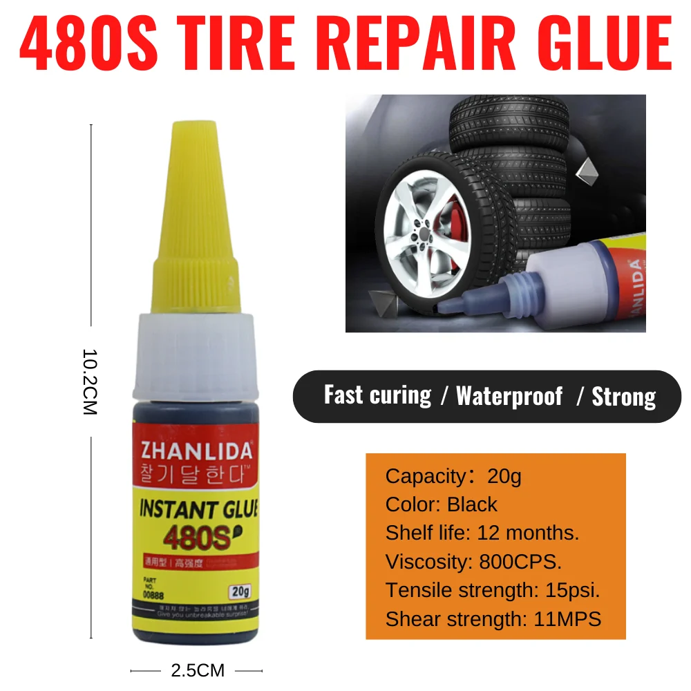 

20g Zhanlida 480S Black Glue Auto Tire Repair Adhesives Sealer Super Caulk Car Rubber Repair Glue