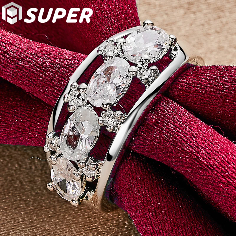 

925 Sterling Silver Four Round AAAAA Zircon Ring For Woman Wedding Engagement Charm Party Jewelry