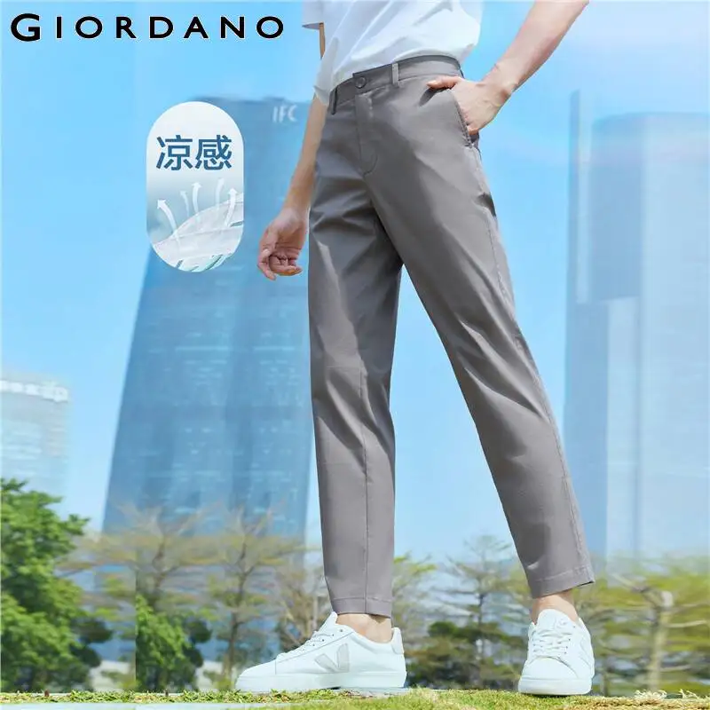 GIORDANO Men Pants High-Tech Cooling Quick Dry Chinos Lightweight Mid Low Rise Stretch Simple Fashion Casual Pants 01113346