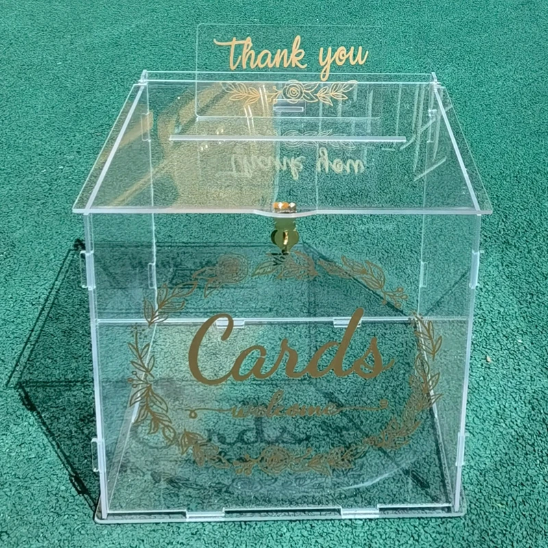 

Acrylic Wedding Card Box with Thank you Card Sign Transparent Memory Card Box DIY Envelope Money Card Box Party Supplies