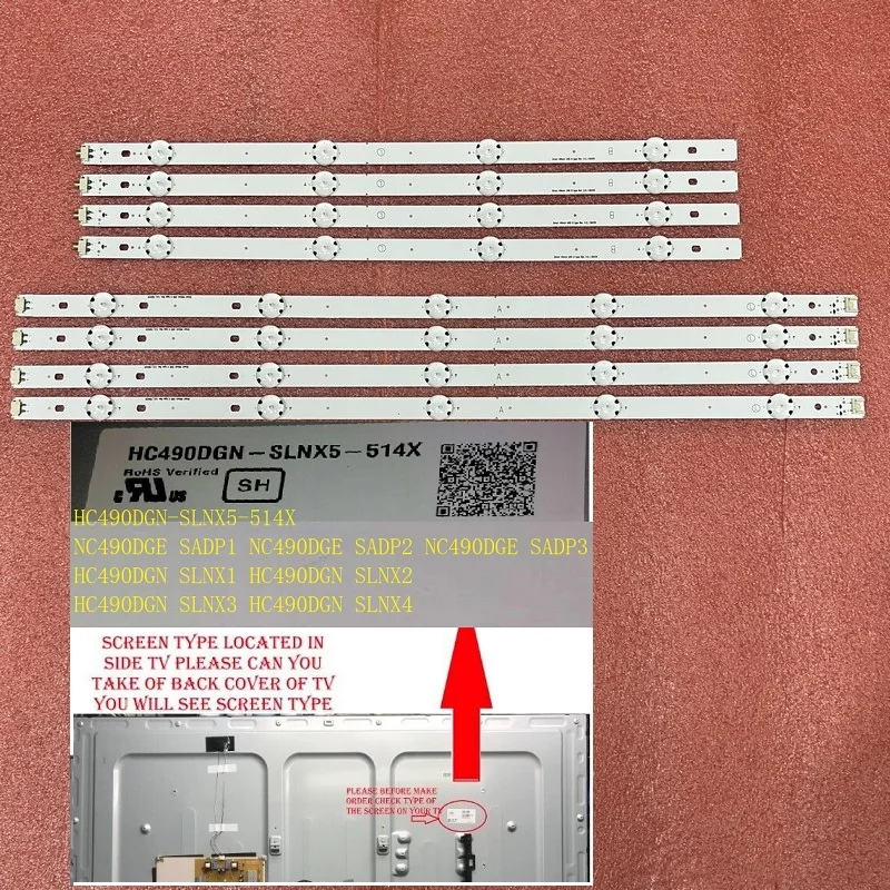 Светодиодная панель для LG 49UH651V 49UK6200PUA 49UK6300PLB 49UJ635V 49UJ634V 49UF6407 49UH6100 49UH619V 49LF510V 49UF640T 49UJ630V, 8 шт.