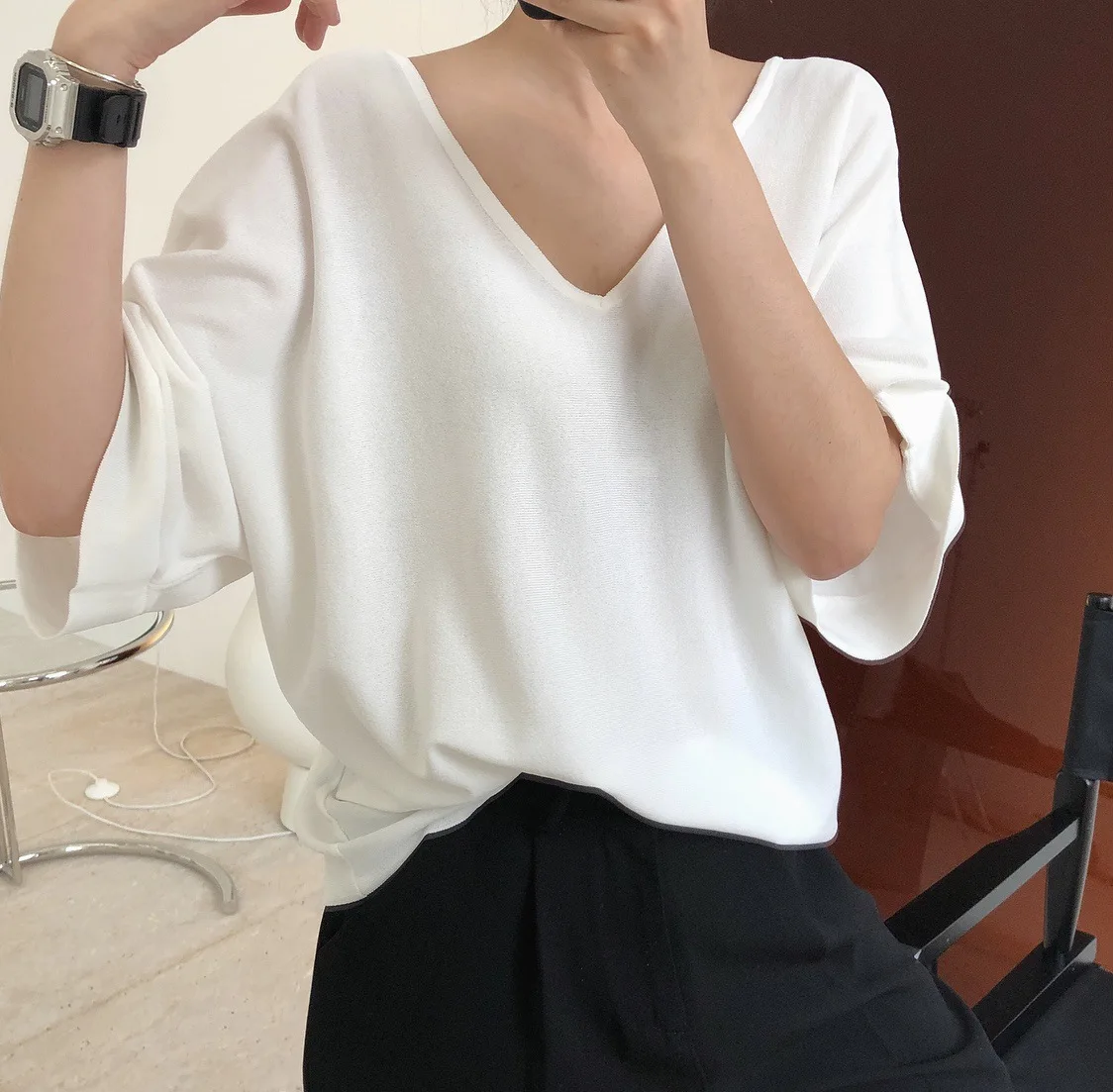 

Summer new maternity loose fashion V-neck short-sleeved T-shirt GRAY22