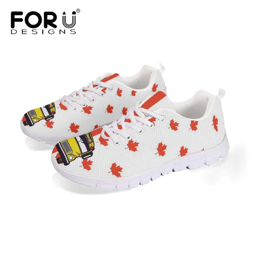 FORUDESIGNS School Bus Driver Print Canadian Flag Women Flat Shoes Brand Design Female Sneakers Casual Air Mesh Ladies Footwear