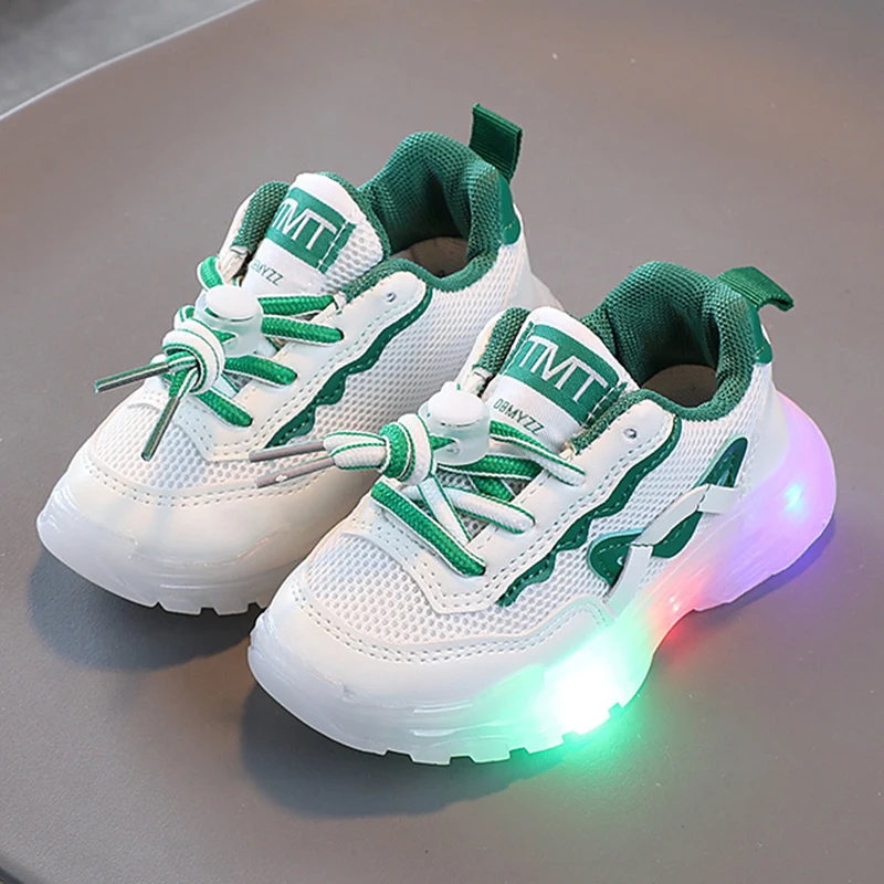 

Кроссовки Детские со светодиодной подсветкой, дышащие сникерсы, светящаяся подошва, для мальчиков и девочек, размеры 21-30
