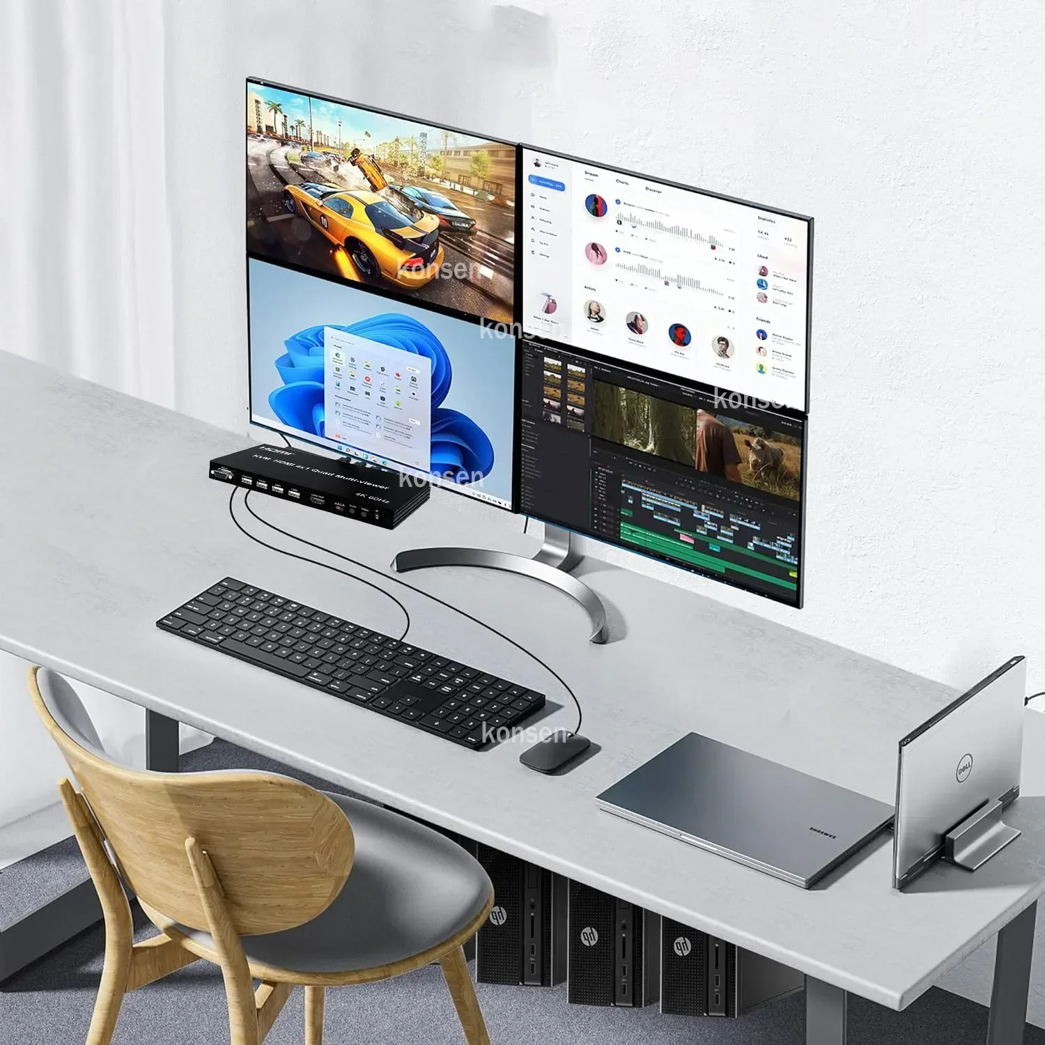 4K 60 Гц HDMI KVM Quad Multiviewer Мультидисплей 4 в 1 с HDMI-экраном и поддержкой USB PIP 90 ° 180