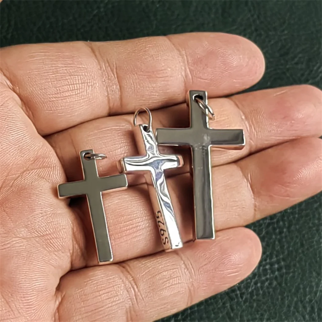 BOCAI 925 стерлингового серебра Подвески Простой с украшением в форме Креста Шарм
