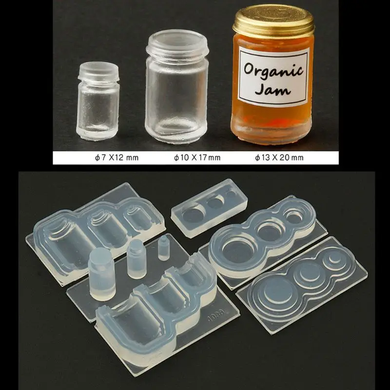 

Q81D Handmade 3D Mini Jam Bottle Water Jar Pendant Miniture Food Play UV Resin Casting Mold Silicone Mold Jewelry Making Tool