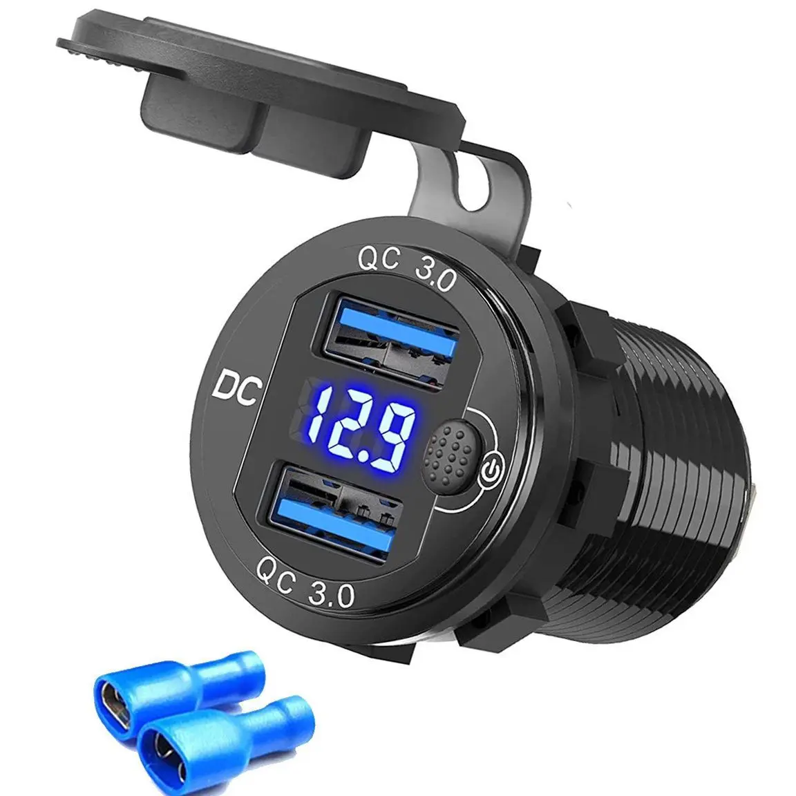 

QC3.0 USB Автомобильное зарядное устройство с двумя портами, автомобильная USB-розетка, быстрая зарядка со стандартным цифровым вольтметром, дисплей, переключатель для автомобилей, лодок, моторов