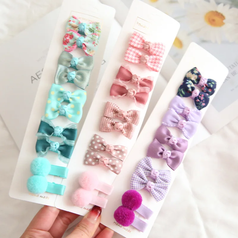 

5Pairs/Lot Girls Hair Clips Ribbon Bow-knot Toddlers Handmade Bows Barrettes Hairpins Floral Plaid Dot Kids Accessories